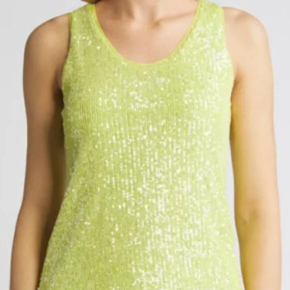 Anne Klein Sequin Tank in Sprout Green XXS - Picture 3 of 9